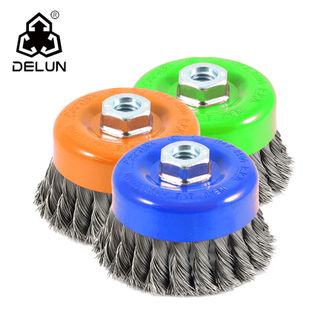 DELUN 5inch metal wire polishing cup twisted brush Alibaba supplier for rust remove