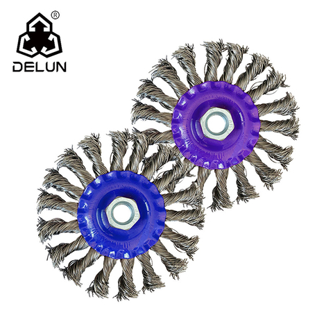 DELUN Custom Made Flat Wheel Twisted Stainless Steel Brush Direct Factory