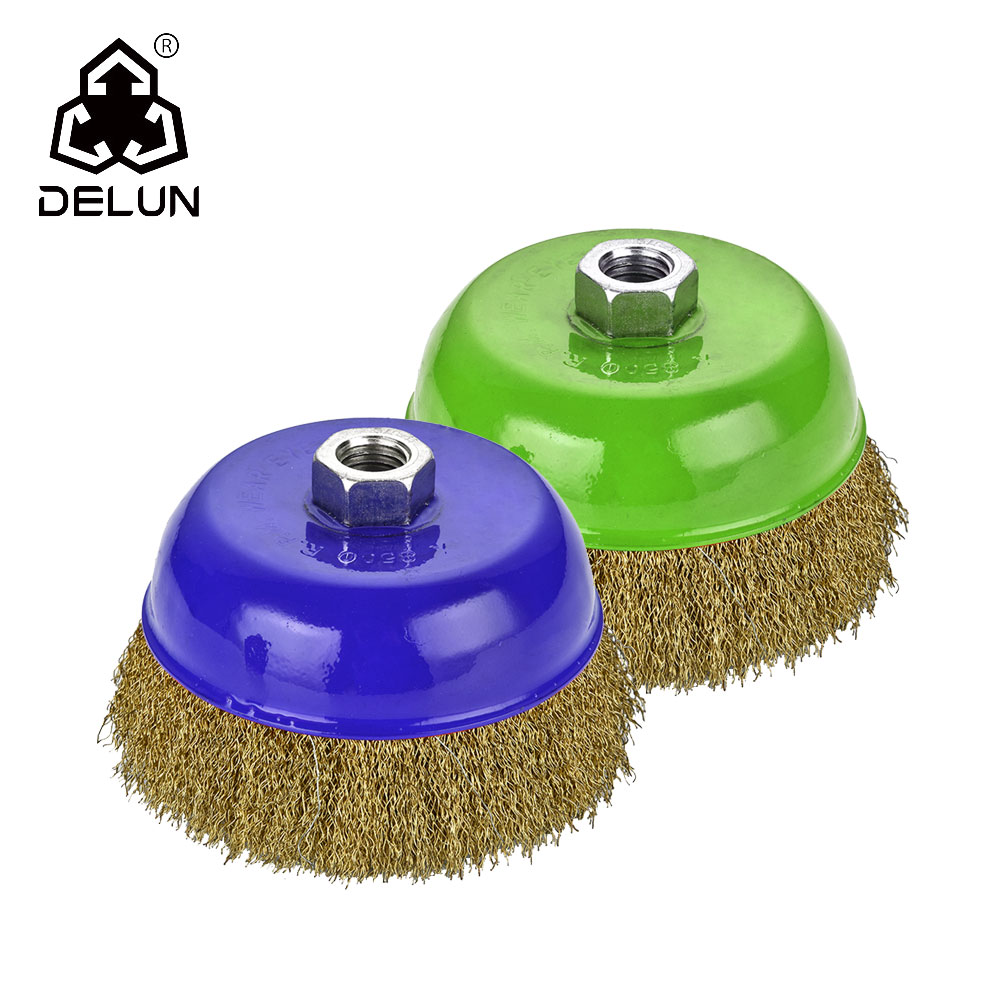 DELUN 2.5 Inch Carbon Steel Crimped Steel Wire Cup Brushes M14 for Angle Grinder