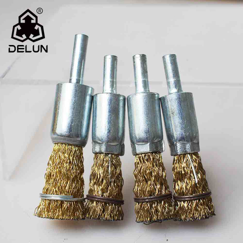 DELUN High Performance Brass Coated Crimped Wire Brushes for Cleaning Rust Flakes And Abrasives Drill Attachment