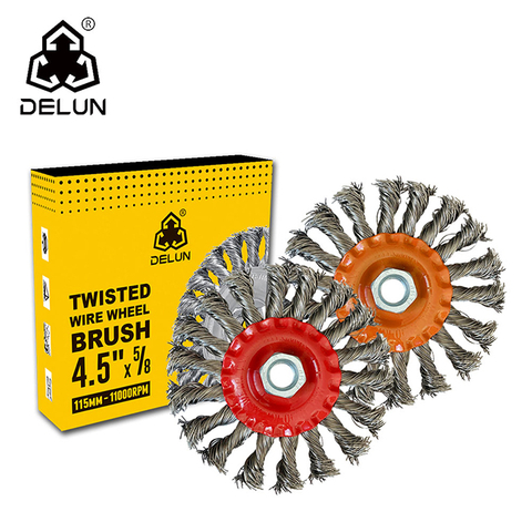 DELUN 7'' Twisted Steel Wheel Flat Brush Round Shape Custom Size Steel Wire Brushes