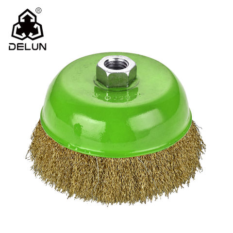 DELUN 4 Inch Crimped Cup Brush for Grinders with 5/8-11 Inch Arbor for Heavy Cleaning Rust Stripping And Abrasive