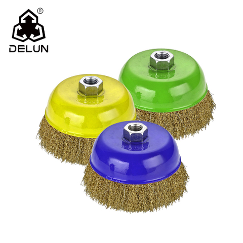 DELUN 4 Inch Crimped Cup Brush for Grinders with 5/8-11 Inch Arbor for Heavy Cleaning Rust Stripping And Abrasive
