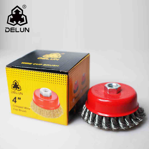 DELUN twisted stainless steel wire bristle cup brush factory direct supplier good price