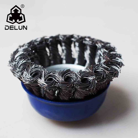 DELUN Twisted Knot Cup Wire Brushes 2-1/2'' Abrasive Carbon Steel Twisted Cup Wire Wheel Brush for Rust