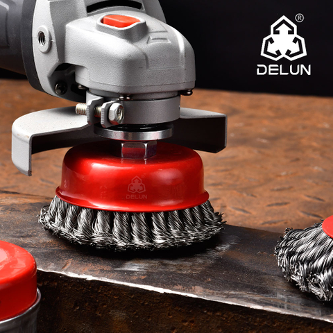 DELUN new arrivals 5inch twisted wire cup brush for cleaning rust good price UK supplier