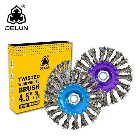 DELUN 7'' Twisted Steel Wheel Flat Brush Round Shape Custom Size Steel Wire Brushes