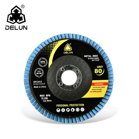 DELUN China Manufacturer High Quality 115 mm 80 Grit Zirconia Alumina Oxide T27 Flap Disc Wheel 