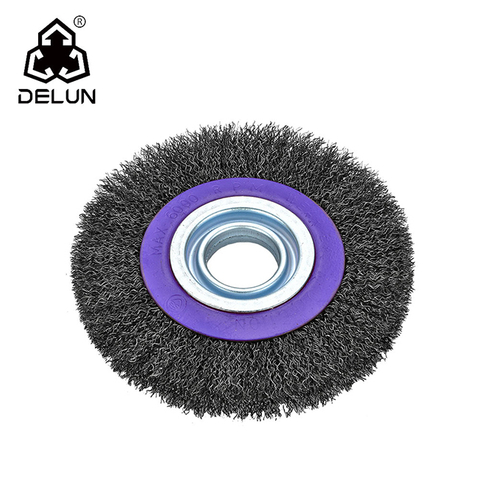 DELUN Flat Crimped Stainless Steel Carbon Steel Circular Wire Wheel Brush China Manufacture