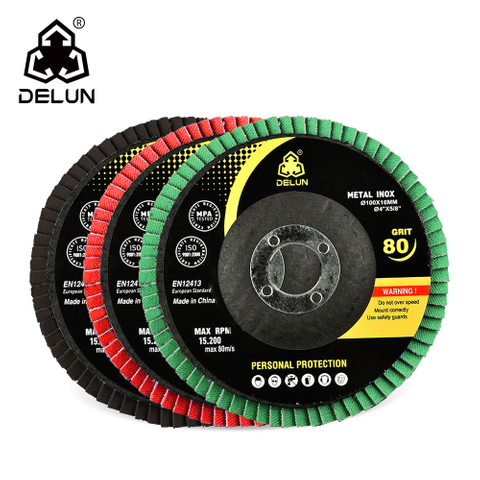 DELUN China Supplies High Quality 150 mm 80 Grit Calcined Aluminum Oxide Flap Wheel For Stainless Steel And Metal