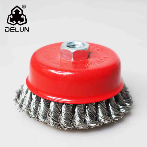 DELUN Brass Twisted Wire Shaft Wire Brush for Angle Grinder Polishing Metal Deburring