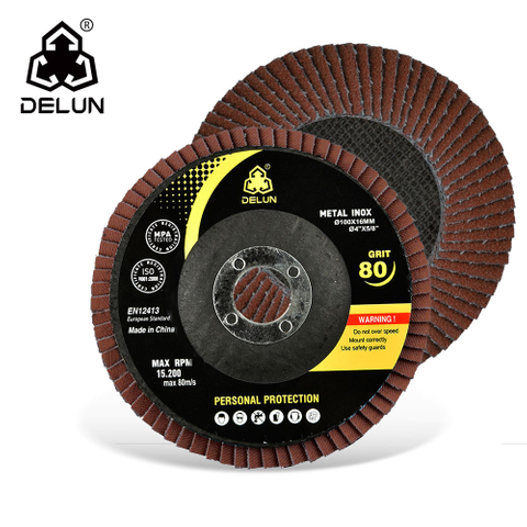 DELUN China Suppliers Good Price 100mm 4 Inch Type T27 29 Round Edge Sanding Polishing Abrasive Aluminum Oxide Flap Disc 