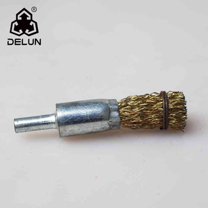 DELUN Brass Coated Drill End Wire Brush with 1/4 Inch Shank for Cleaning Rust Stripping