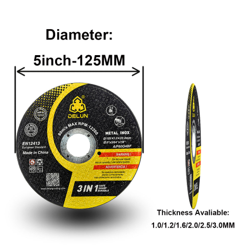 DELUN Hot Sales 125 Mm 5 Inch Cutting Wheel /Grinding Abrasive Cutting Disc for Metal Stainless Cutting/ionr
