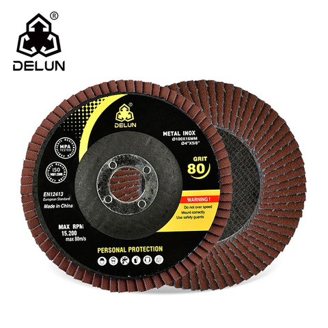 DELUN China Supplier High Performance 100 mm 4 Inch 80 Grit Alumina Oxide T27 Flap Wheel for Angle Grinder