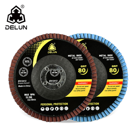 DELUN China Manufacturer High Quality 4.5 inch 80 Grit Calcined Aluminum Oxide Flap Wheel For Stainless Steel