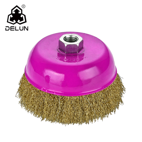 DELUN 65mm 2.5 inch iron stainless steel brass wire wheel cup brush china manufacture 5/8-11 nut