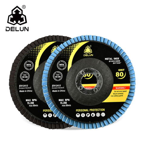 DELUN China Manufacturer European Standard 4 1/2 Inch 120 Grit Zirconia Alumina Oxide T27 Flap Disc For Polishing Aluminum