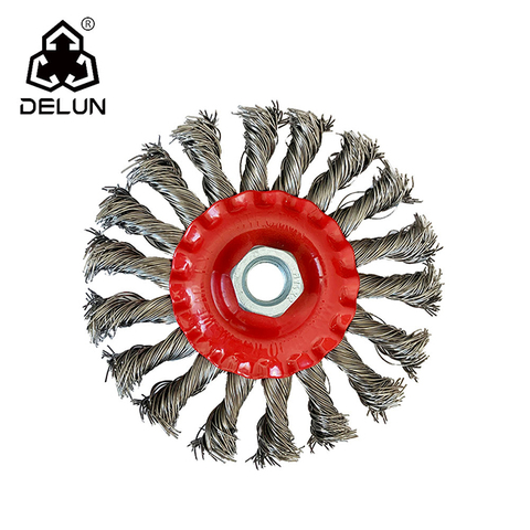 DELUN 4 Inch Flat Knotted Steel Twisted Wire Circular Wheels Brush Source Factory