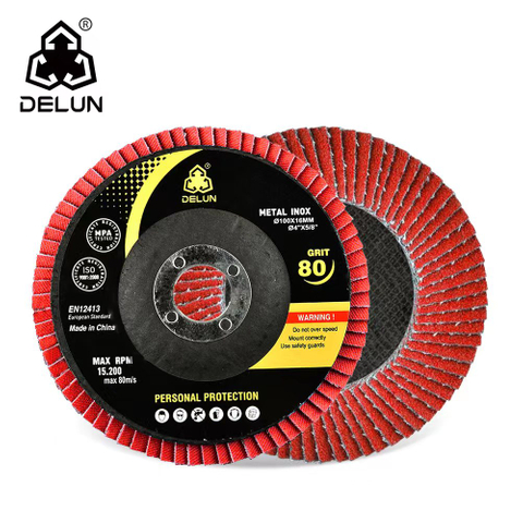 DELUN China Supplier Hot sale high quality 4.5 inch 115 mm zirconia oxide flap wheel for rust removal