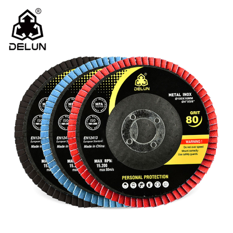 DELUN China Hot selling sale OEM 4 Inch Type 27 round Polishing Metal and Inox abrasive sanding Flap Wheels for angle grinder
